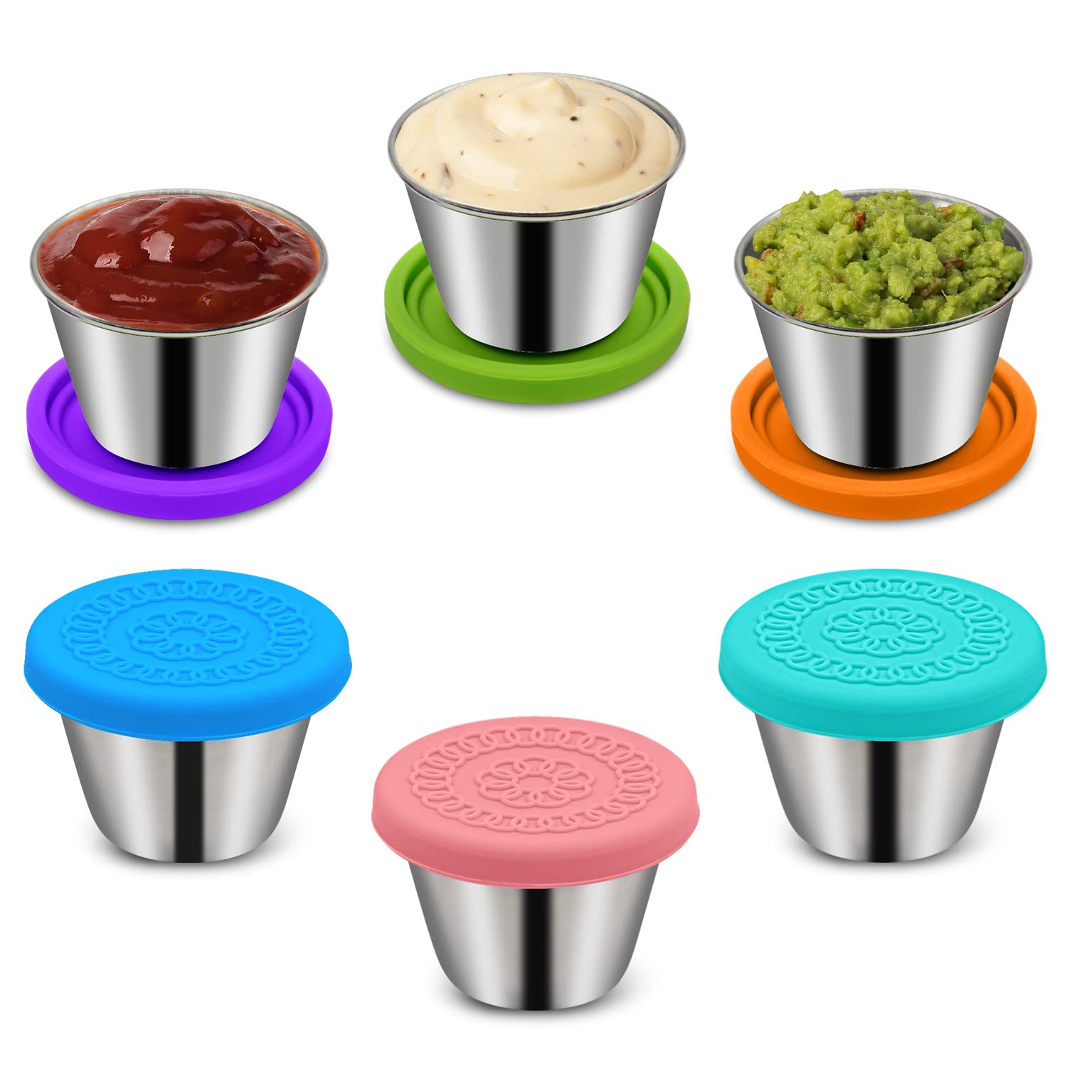 6Pack 2.4oz Small Condiment Containers with Lids, Salad Dressing Conta