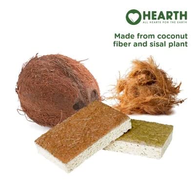 Hearth Eco Friendly Natural Sponges for Dishes - 12 Pack - Scrub Pads for Kitchen and Non-Abrasive Surface Cleaning - Plant-Based Biodegradable Sponges - Wood Pulp, Coconut and Sisal Fibers