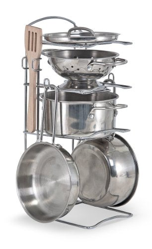 Melissa & Doug Stainless Steel Pots and Pans Pretend Play Kitchen Set for Kids (8 pcs) - Kids Kitchen Accessories Set, Toy Pots And Pans For Kids Kitchen, Cooking Toys For Kids Ages 3+