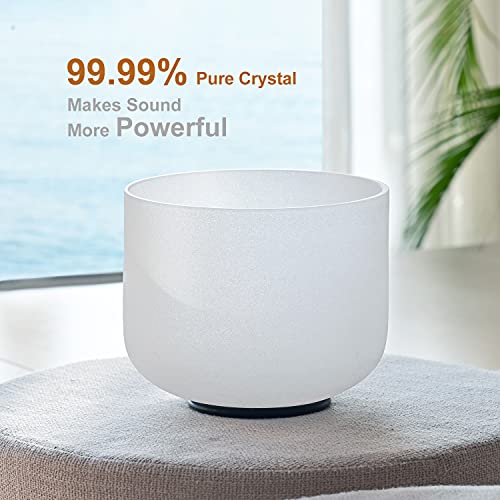 CVNC 8 Inch F Note Heart Chakra Frosted Quartz Crystal Singing Bowl Free Mallet and O-ring For Sound Healing Meditation