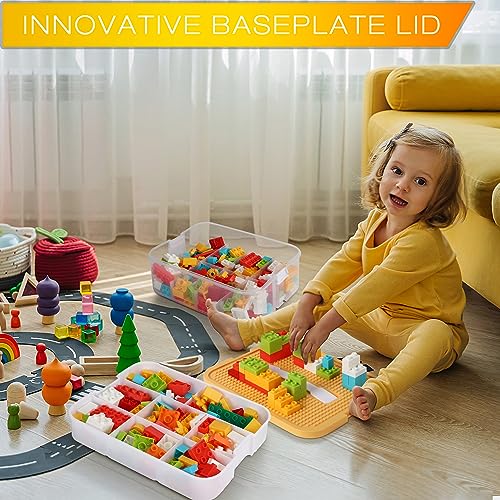 Kids Toy Storage Box for Lego Stackable Building Blocks Organizers Miniature Containers Bins with Base Plates Lids