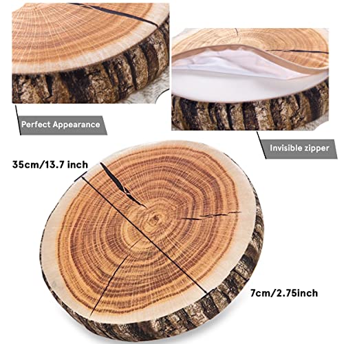 HYSEAS Decorative Round Throw Pillow, 3D Digital Print Comfortable Kids Funny Cute Wood Log Pillow Circle Seating Floor Cushion for Home, Couch, Sofa, Bedroom, Living Room Decor, Stump, 2 Pack