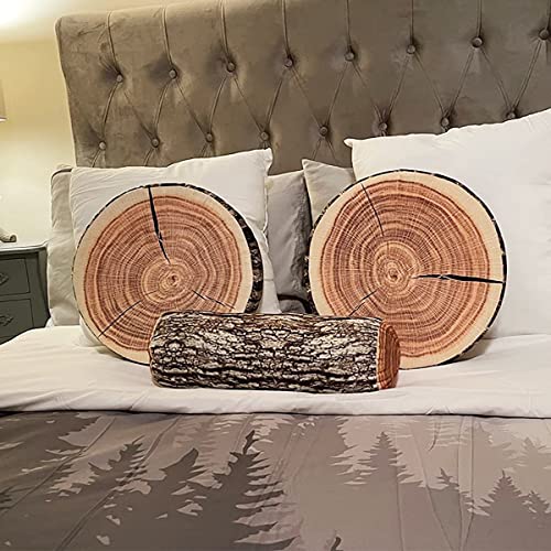 HYSEAS Decorative Round Throw Pillow, 3D Digital Print Comfortable Kids Funny Cute Wood Log Pillow Circle Seating Floor Cushion for Home, Couch, Sofa, Bedroom, Living Room Decor, Stump, 2 Pack