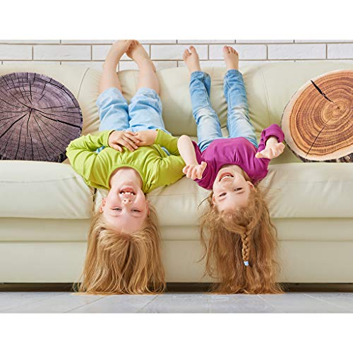 HYSEAS Decorative Round Throw Pillow, 3D Digital Print Comfortable Kids Funny Cute Wood Log Pillow Circle Seating Floor Cushion for Home, Couch, Sofa, Bedroom, Living Room Decor, Stump, 2 Pack