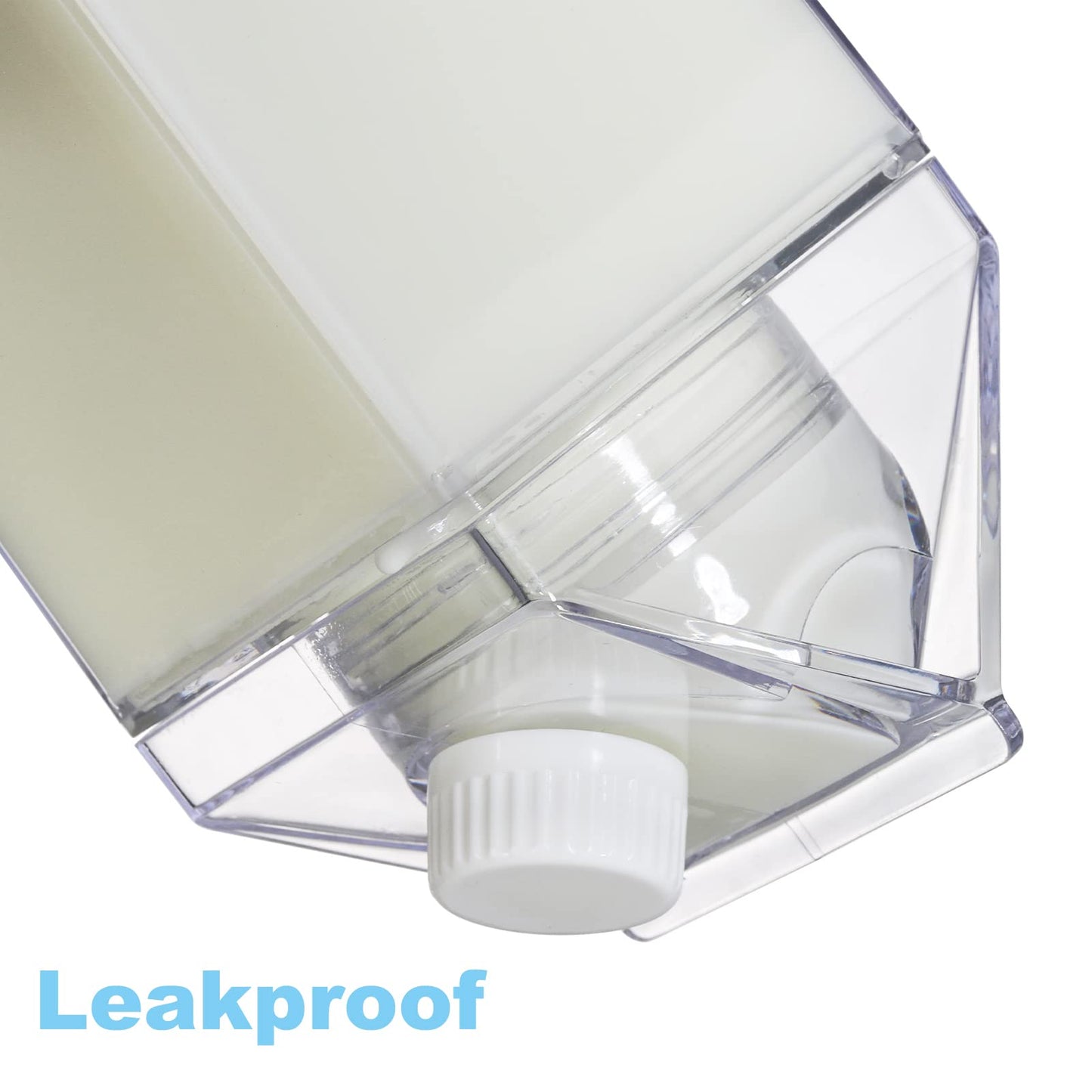 4 Pack 34 Oz Milk Carton Water Bottle, Clear Plastic Milk Box Portable Leakproof Square Juice Bottle