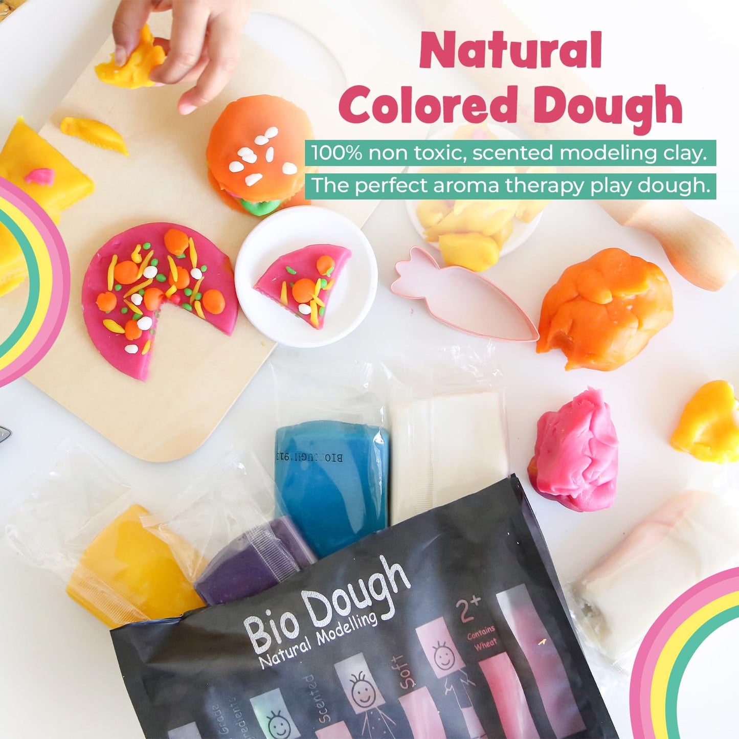 Bio DoUgh Natural Colored Dough - Australian Hand Made Modeling Dough for Kids, Scented Play, Reusable Arts and Crafts for Kids, Food Grade Ingredients, Non Toxic Dough, 9 Colors, 39.7oz